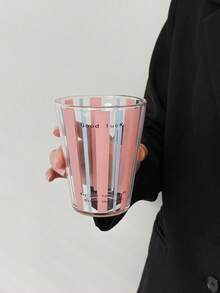1pc Cute Striped "Good Luck" Glass Cup, Breakfast Milk Cup, Latte Cup, Heat-Resistant Transparent Water Cup, Couple Striped Water Cup, Holiday Gift - Multicolor - View 7