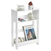 Narrow Side Table With Storage Shelf 3-Tier Slim End Table And Nightstand For Bedroom Living Room Sofa Side Table For Small Spaces White - White - View 1