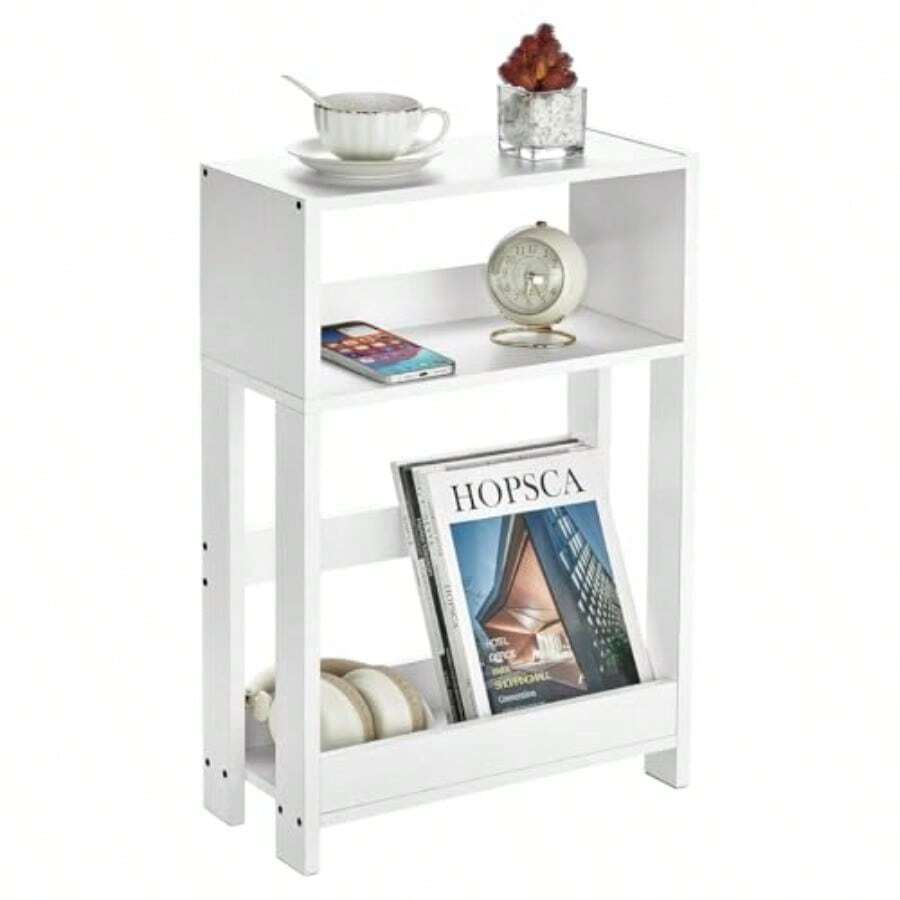 Narrow Side Table With Storage Shelf 3-Tier Slim End Table And Nightstand For Bedroom Living Room Sofa Side Table For Small Spaces White - White - View 1