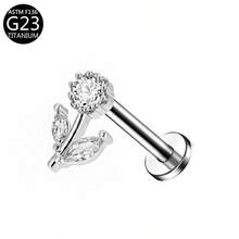 1 pieza Pendiente de titanio G23 con rosca interna, Pendiente, Cartílago, Trago, Hélice, Aro, Joyería corporal con decoración de diamante, 16G - Plateado - Ver 11