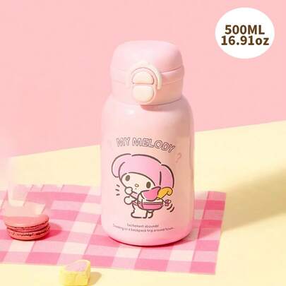 Miniso Sanrio My Melody 500 ml/16,91 oz isolerad mugg med dubbel dryck (ZG): Slitstarkt 304 rostfritt stål, vakuumisolering (håller varm i 6 timmar/kall i 12 timmar), design för dubbla drycker, snyggt My Melody-tryck + textdetaljer, lätt och bärbar, användning i flera scener (kontor/skola/utomhus), praktisk isolerad mugg med Sanrio-tema (1 st)