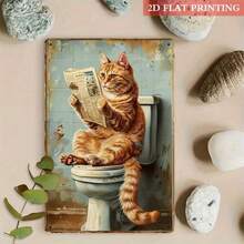 1 Piece Of Turmeric Cat Toilet Metal Sign For Reading Newspapers -8x12 Inch Wrought Iron Wall Decoration, Retro Style Humorous Bathroom Decoration, Exclusive 2D Flat Printing For Pet Enthusiasts, Unique Home Decoration Gift, Interesting Bathroom Wall Art, Durable Decoration, Perfect Room Decoration - Multicolor - View 1