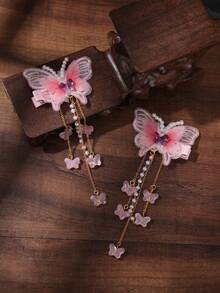 2个中国风汉服珍珠蝴蝶发夹，适合女孩佩戴 - 查看 3