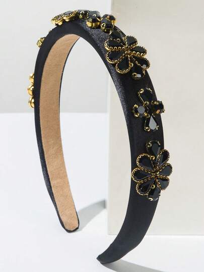 1 pieza Diadema de tela de unicolor de alta calidad y estilo vintage para mujeres, con decoración elegante de piedras preciosas brillantes, adecuada para fiestas, banquetes, uso al aire libre, diadema, aro para el cabello