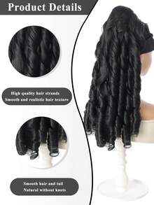 20 Inch Black Deep Wave Curly Synthetic Hair Extension, Drawstring Ponytail Clip-In, Suitable For Women Party And Daily Wear - Multicolor - View 7