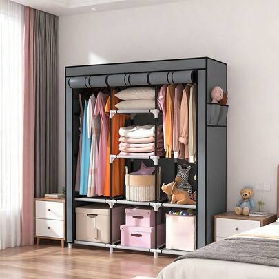 Armario Portátil con Estructura Metálica Resistente, Diseño Compacto para Ahorrar Espacio en Dormitorio, Armario Colgante Portátil para Residencia Universitaria, Cubierta Integrada a Prueba de Polvo, Organizador de Armario Independiente, Fácil Montaje para Ropa, Organizadores de Almacenamiento Prácticos y Resistentes.