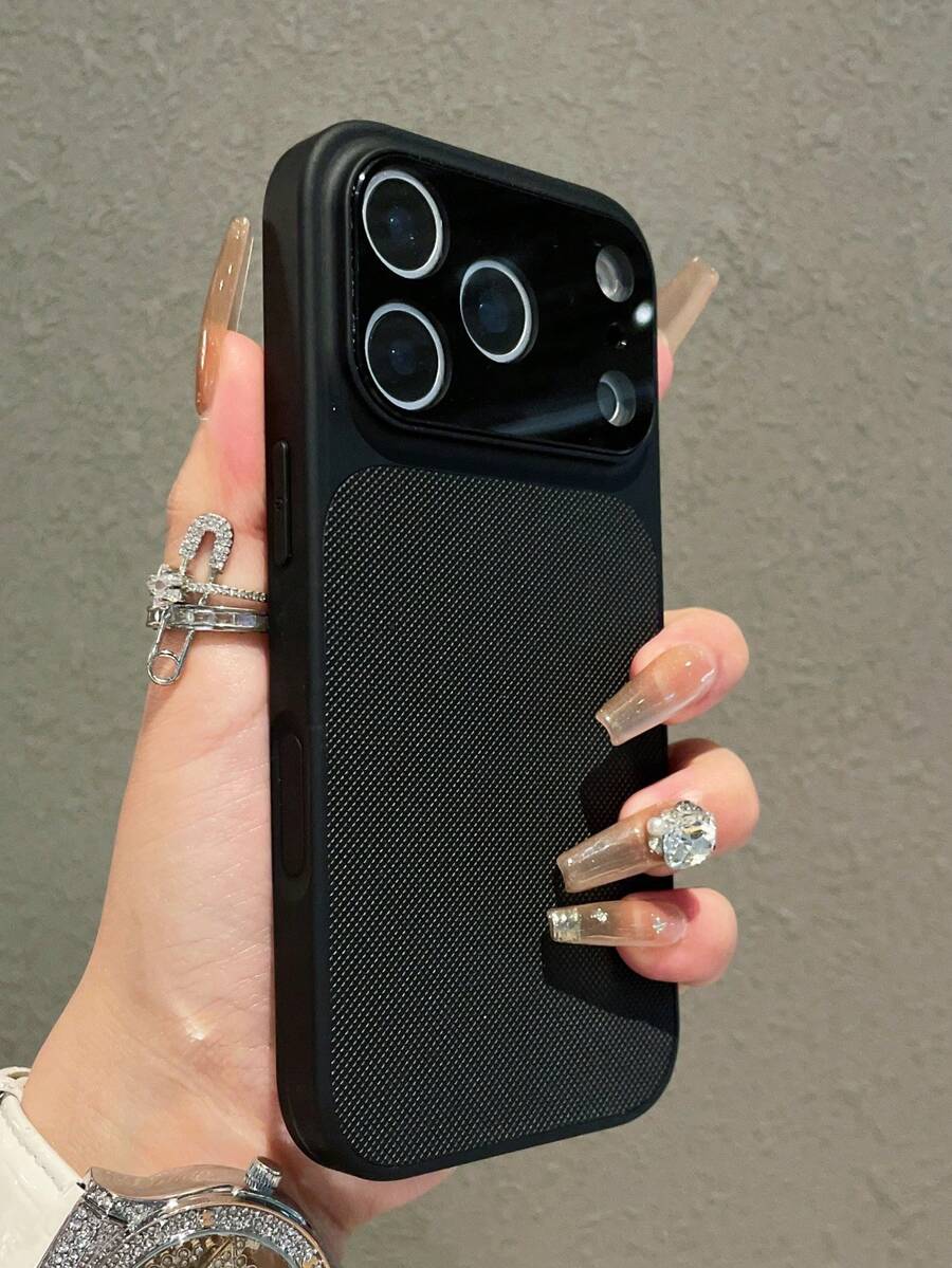 1pc Original Knitted Leather AG Glass Camera Protection Phone Case Compatible With IPhone 17 Pro Max 17 Pro 16 15 14 13 Pro Max Metal Paint Frame Shockproof Soft Cover