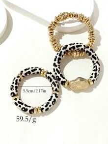 3pcs Vintage Exaggerated Thick Multi-Color Acrylic Beaded Bracelet Set, Suitable For Women's Daily Wear - Multicolor H - View 4