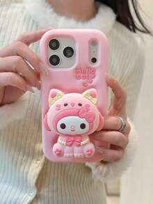 Sanrio Cute Cat Pajamas, Melody Silicone Phone Case Compatible With IPhone 17 Pro Max, 17, New 16 Pro, Cartoon 15, Creative 14/13, Women's 16 Pro Max Soft Silicone Protective Cover - Pink - View 1