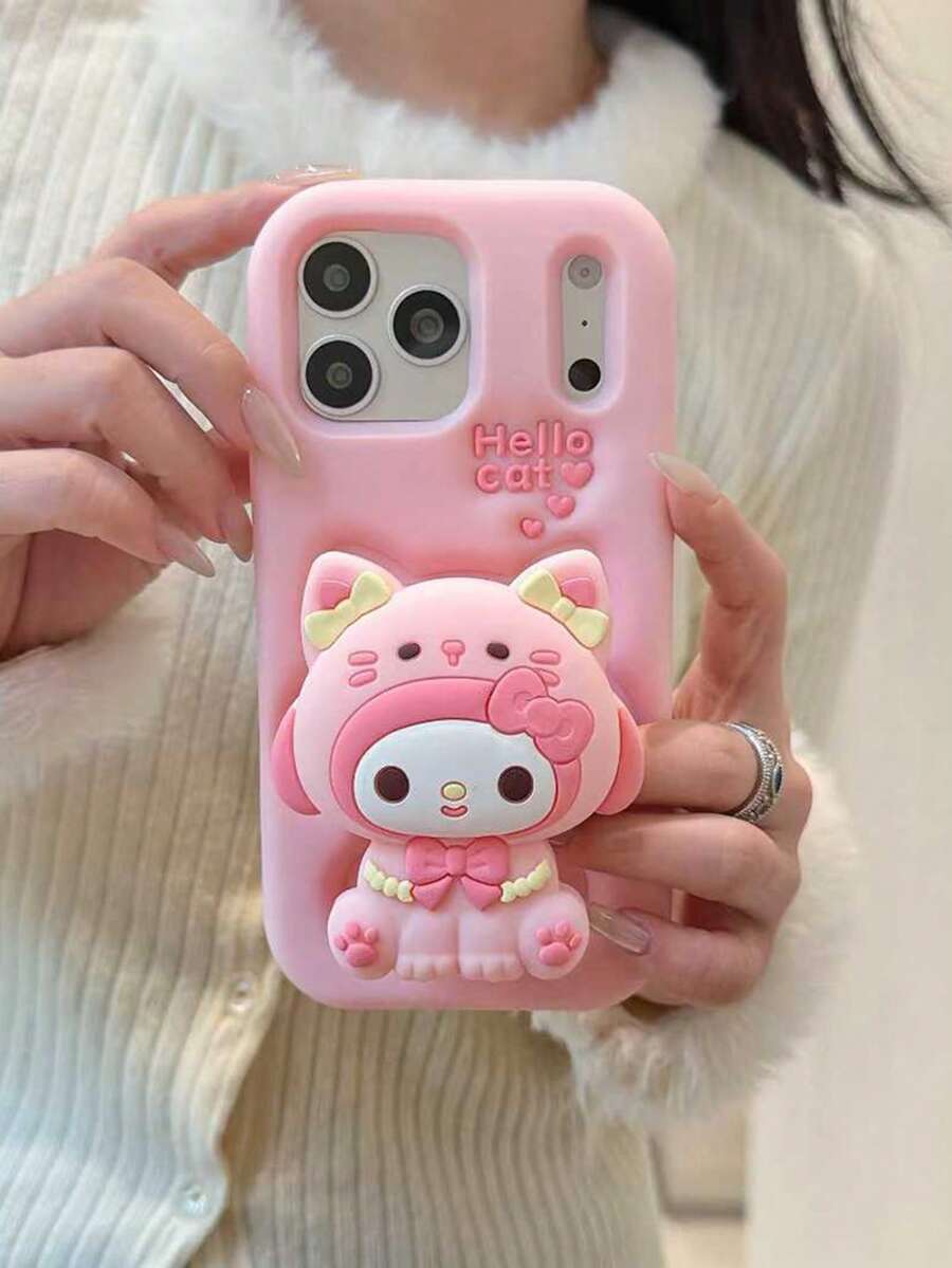 Sanrio Cute Cat Pajamas, Melody Silicone Phone Case Compatible With IPhone 17 Pro Max, 17, New 16 Pro, Cartoon 15, Creative 14/13, Women's 16 Pro Max Soft Silicone Protective Cover - Pink - View 1