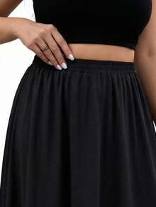 Plus Size Women's Solid Color Skirt, Casual Everyday Wear - Black - View 6