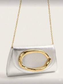 Bolsa Clutch Feminina Luxuosa de mão e de Ombro alça corrente Tendencia - Prata - Visão 3