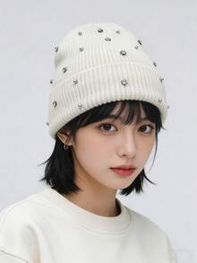 女士装饰针织帽 1 顶，休闲保暖时尚百搭，春秋季理想礼物 - A - 查看 15