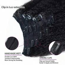 Kinky Straight Clip In Hair Extensions Full Head For Women 120G Per Pack Brazilian Remy Human Hair 8 Pcs Extensions Clips - Natural Black - View 4