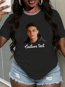 Customize T-Shirts, Add Your Favorite Photos And Text (Girlfriend Photo/Couple Photo/Family Photo/Selfie/Pet Photo/Friend Photo), Generate Unique Prints To Express Your Feelings - Black - View 2