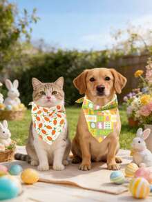 2件装复活节宠物围巾，狗狗口水巾，兔子、鸡蛋、胡萝卜图案，可调节尺寸，宠物围巾，宠物领巾，宠物日常穿搭拍照道具，复活节彩蛋寻宝派对用品，复活节快乐装饰，复活节兔子装饰，狗狗用品，宠物用品，猫咪配件，狗狗用品，送给爱狗人士的完美复活节礼物 - 彩色 - 查看 3