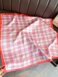 1条复古简约格纹印花轻薄围巾/披肩，丝滑面料，适合海滩、街头、日常穿着、度假等场合，时尚配饰。 - FG139-2 紅邊 - 查看 6