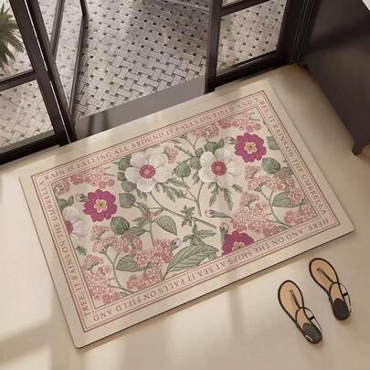 1pc Floral Bath Mat, Non-Slip Bath Mat, Bathroom Mat, Quick Absorbent, Floral Design, Camellia Bathroom Mat, Bathroom Entrance Mat, Suitable For Kitchen And Bathroom Entrance, Home Bathroom Entrance Absorbent Mat
