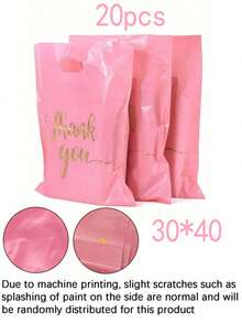 20个/包 “谢谢” 印花扁平手提塑料手提袋，简约优雅，适用于服装、化妆品、珠宝、购物、礼品包装、收纳等，多用途可重复使用，有黑色、粉色、双色可选。