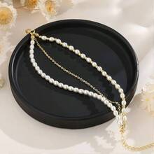 Pearl Bracelets Women, Dainty 14K - Gold - Plated Pearls Beaded Link Chain Bracelet Jewelry Women - Ngọc trai ba lớp - Xem 8
