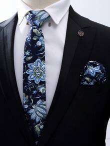 1套男士商務領帶套裝，印花領帶 + 手帕 2件組，百搭，適用正式場合、宴會 - A - 查看 16