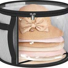 3pcs/2pcs/1pc Non-Woven Fabric Large Capacity Circular Hat Storage Box Bag, Foldable, With Lid, Dustproof, Anti Deformation, Can Hold Clothes, Baseball Caps, Carry Home, Travel Supplies - Black - View 14