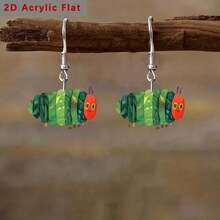 2D Flat, Women's Cute Caterpillar Earrings - Korean Green And Black Striped Acrylic Insect Jewelry, Lightweight And Exquisite Insect Pendant Suitable For Daily Wear, Birthday/Christmas Gifts, Unique Earrings, Women's Earrings, Unusual Earrings, Retro Earrings, Jewelry, Women's Retro Jewelry, Pendant Earrings, Quirky Earrings, Teacher Earrings, Fun Earrings - 彩色 - 查看 3