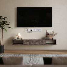 Floating TV Unit, Wall Mounted TV Cabinet, Floating Shelves With Door, Modern Entertainment Media Console Center Large Storage TV Bench For Living Room & Office 140X21.5X16cm - 白色 - 查看 5