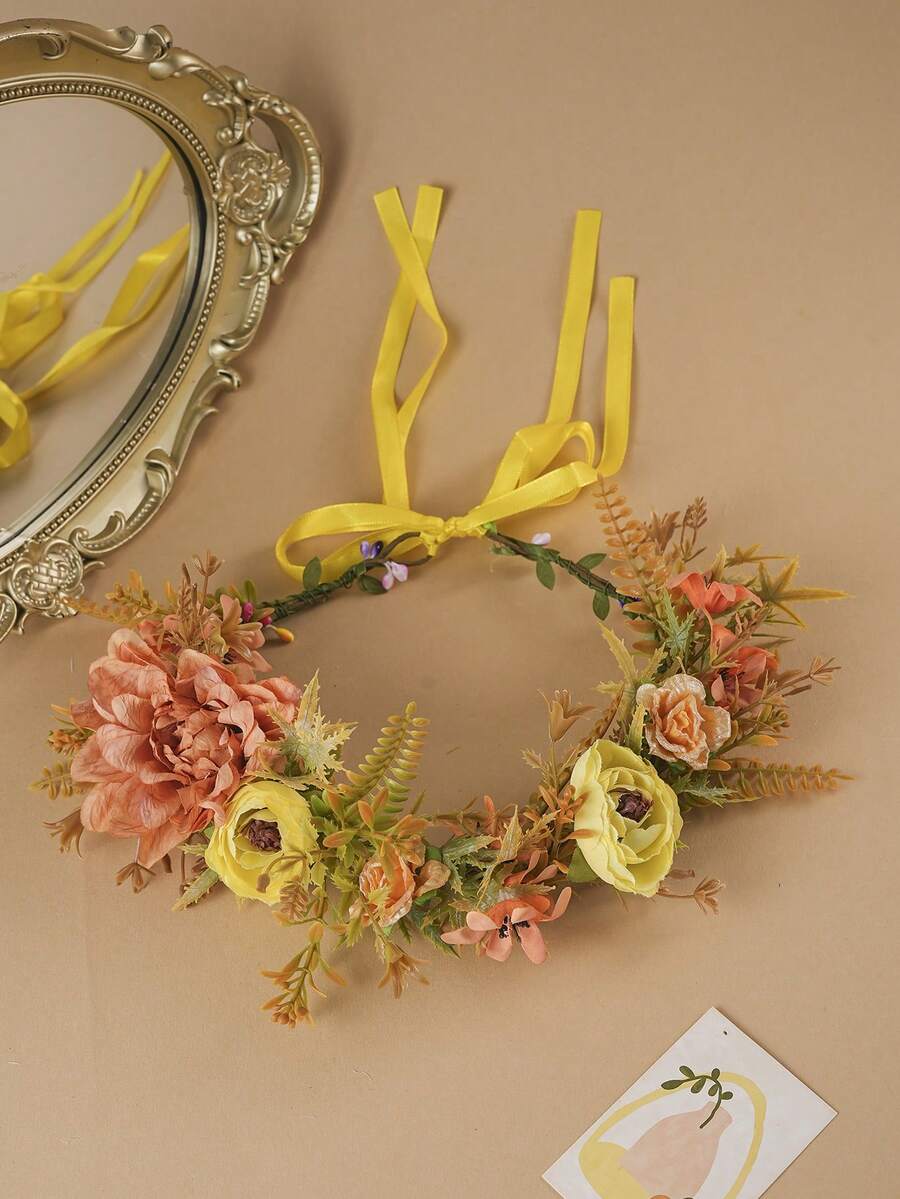 1 pezzo Fascia per capelli regolabile con fiore di girasole, accessorio per capelli con fiori realistici, adatto per uso quotidiano - Arancione Corallo - Visualizzare 1