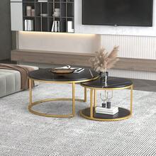 Nesting Coffee Tables Set Of 2 Round Stacking Sofa Side Tables For Living Room - 白色 - 查看 8