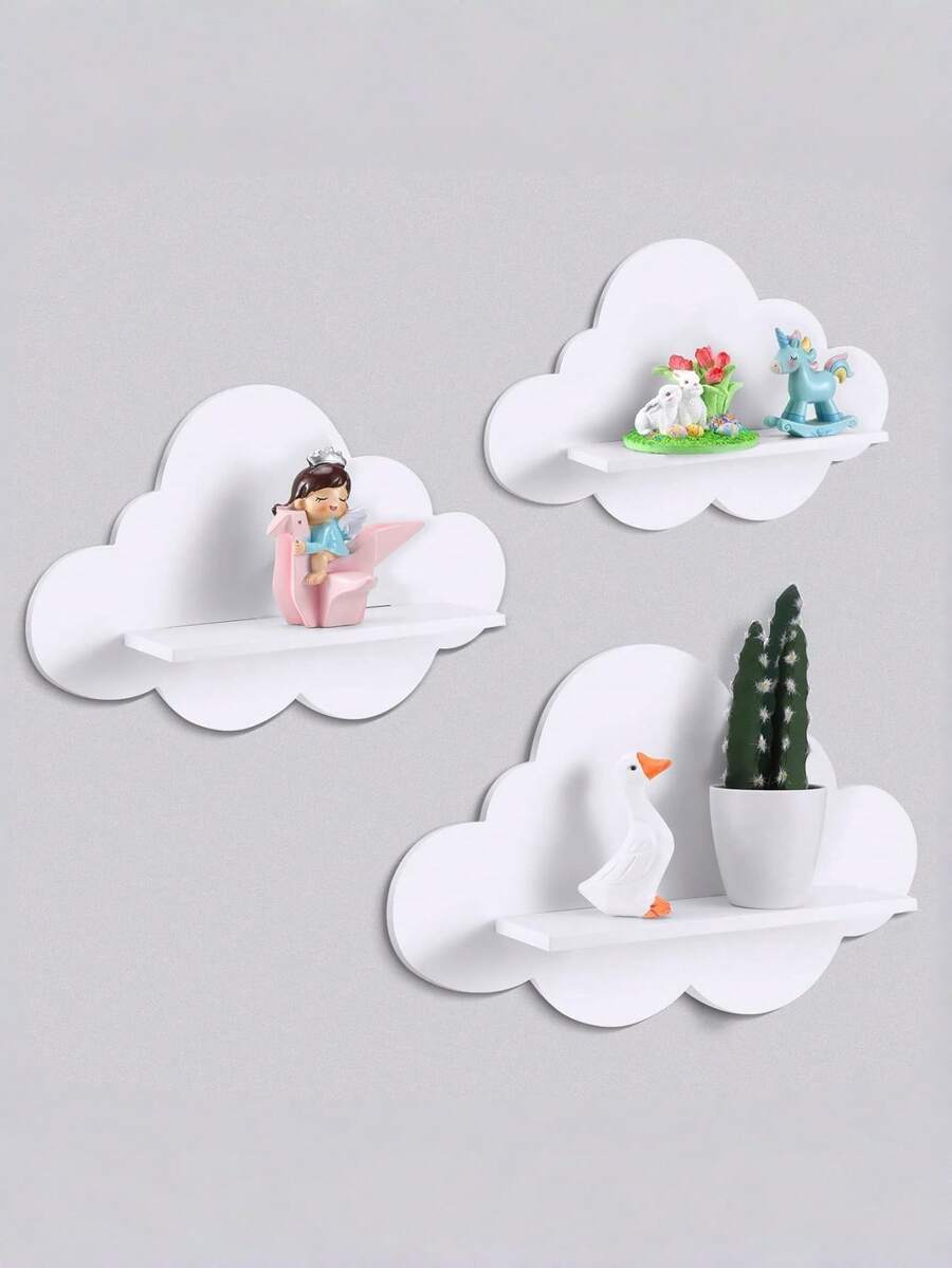 Giá treo tường hình đám mây, kệ trưng bày búp bê, giá trang trí bằng gỗ gắn tường cho phòng trẻ sơ sinh và phòng trẻ em. - trắng - Xem 1