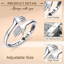 925 Sterling Silver Hug Ring Women Men Adjustable Hugging Hands Open Love Promise Friendship Wedding Ring - 永遠與你同在 - 查看 4