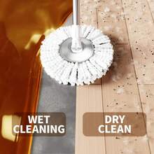 Mop Bucket Set With 360° Spin Mop And Bucket System 3 Microfiber Heads 61In Adjustable Handle For Shop Floor Cleaning - 61吋手把+鏟鬥+替換頭*3 - 查看 4