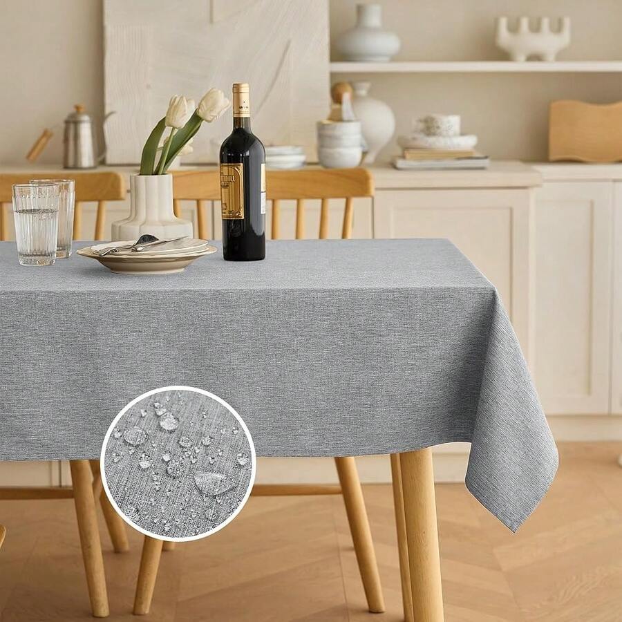 Faux Linen Soft Rectangle Tablecloth For Kitchen Dining Room,Outdoor Coffee Wrinkle-Free Washable Table Cloth Covers For Wedding, Picnics, Party(Oblong, 60 X 84 Inch (6-8 Seats), Cool Grey),CoolGrey84inchx60inchRectangular - Abu-abu Muda 84 inci x 60 inci Persegi Panjang - View 1