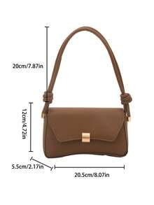 新款时尚休闲金属配件零钱包女士手提包，纯色PU皮革 - 棕色 - 查看 7