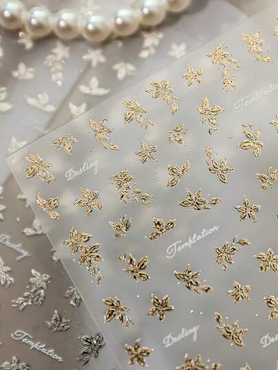 1pc Fall Winter Sweet Style Gold Stamping Floral Nail Decals Fashion Nail Art Decorations Nails