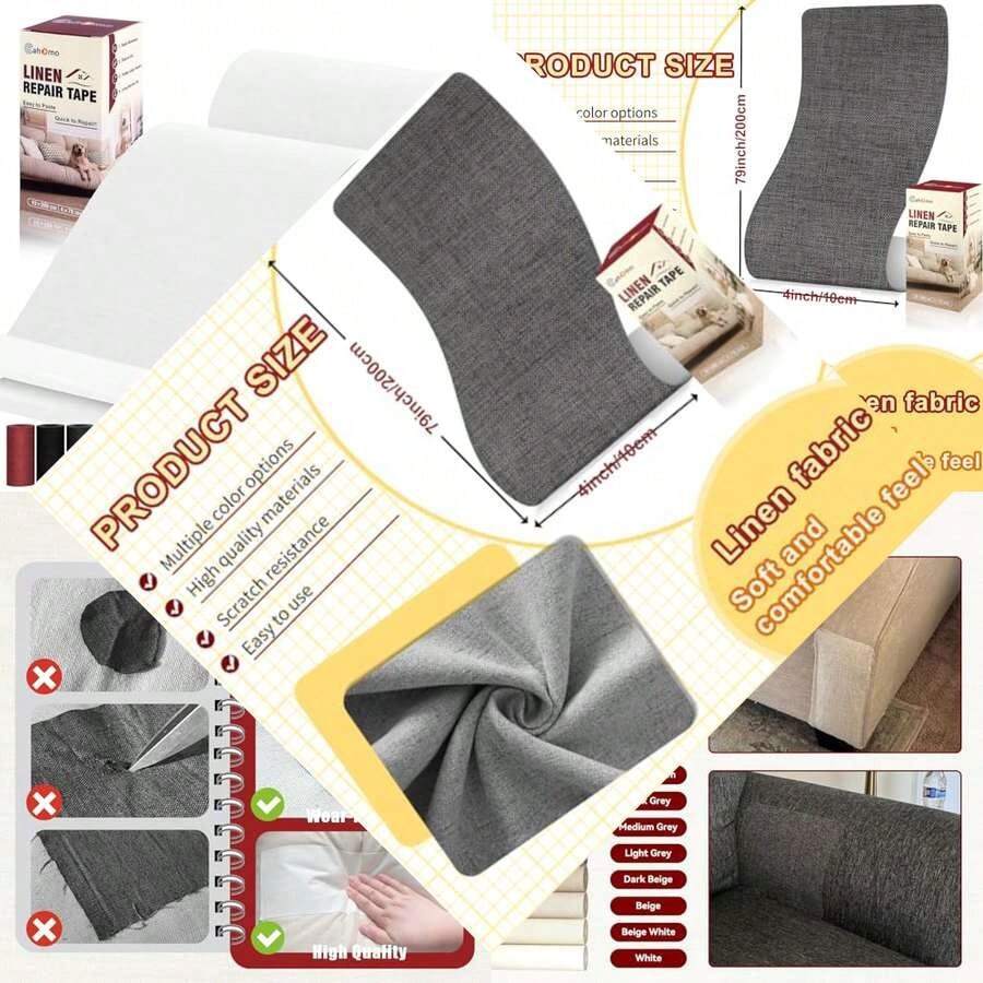 Fabric Repair Tape For Furniture, Curtains - Self Adhesive, Ideal For Couch Sofas, Headboards, Chairs, Pillows, White - As Pic - View 1