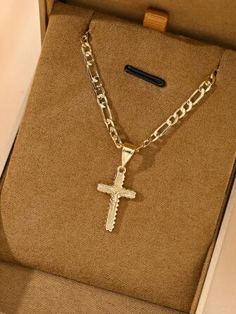 1pc & Hypoallergenic Fashion Faith Small Jesus Cross Pendant Necklace, Suitable For Christmas/Thanksgiving/Halloween/Mother's/Valentine's Day Gifts For Couples/Friends/Believers, Catholic First Communion, Everyday & Holiday Wear
