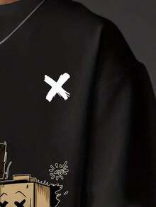 Productos más vendidos de 2026: Camiseta de manga corta con hombros caídos y estampado gráfico de dibujos animados para hombre Manfinity Dauomo, Verano - Negro - Ver 4