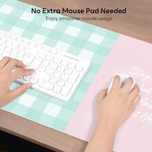 Checkered Pattern Desk Pad Protector, 35.5 X 13'' Aesthetic  Mat For Desktop, Waterproof PU Leathe Non-Slip Desk Writing Pad For Office And Home, Blue-Green Pink - Blue-greenPink - View 8