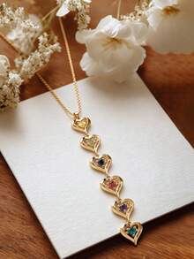 1pc Customized Personalized Multi-Name Engraved Minimalist Elongated Heart Pendant Necklace, Unique Accessory Combination, Gifts For Thanksgiving, Mother's Day, Valentine's Day, Birthday, Anniversary, Friends, Graduation, Christmas, High-End Family - Gold - View 11