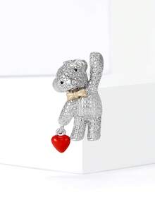 奢华水钻爱心熊胸针 - 动物造型别针，男女皆宜，休闲派对饰品/朋友礼物/徽章装饰 - 熊 - 查看 11