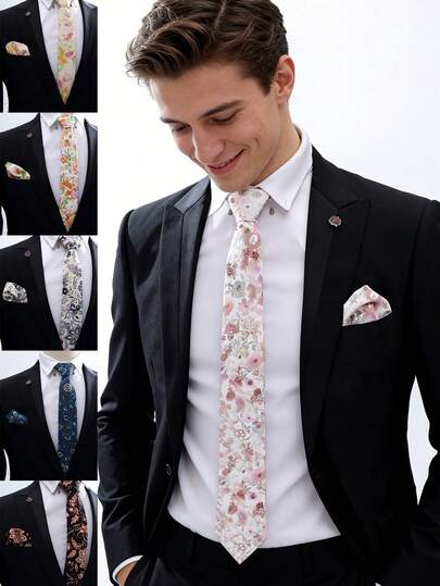 1 Set de corbata de negocios para hombres, set de 2 piezas con corbata estampada + pañuelo, de moda y versátil, adecuado para vestimenta formal, banquetes, bodas y todas las estaciones