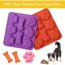 2 Pack Puppy And Bone Shaped 2 In 1 Silicone Molds, Reusable Non - Stick Cube Trays Candy Chocolate Molds Homemade Dog Treats, Pudding Baking BiscuitRed Purple - Red Purple - View 7