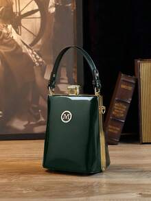 Glossy Lacquer Vertical Mini Crossbody Bag For Women, Luxury Shiny Rhinestone Decor Handbag Clutch - Burgundy - View 7