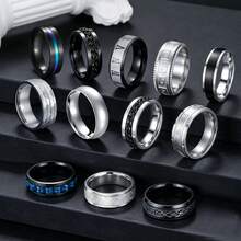 12pcs Stainless Steel Spinner Rings Set, Unisex, Stylish Helps Relieve Anxiety, Minimalist Design, Suitable For Wedding Or Engagement Occasions - 12 Men's Rings - View 1