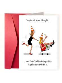 1pc Funny Birthday Card Friendship Greeting Card - Suitable For Any Occasion For Family And Friends - 紅色 - 查看 2