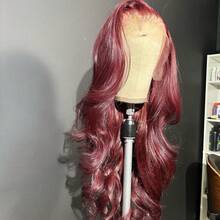 26 Inch 99J Burgundy 180% Density 13x4 Invisible HD Lace Front Human Blended Hair Wig Put Cut Put On And Go Straight Lace Closure Wigs Bye Bye Knots Glueless Pre Plucked Virgin Brazilian Human Blended Hair Long Wig With Baby Hair 10-36 Inch - S99J/BUG - View 4