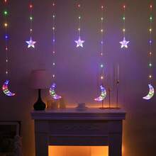 1pc 78.74 Inch 2 Function Star & Moon LED Lights For Room Curtain, Ramadan Decoration Indoor Window, Wall Decor Fairy String Lights, Bedroom Decor Star & Moon Curtain Decor Lights, Battery Powered (Batteries Not Included) - Star and Moon Seven Hanging - View 6