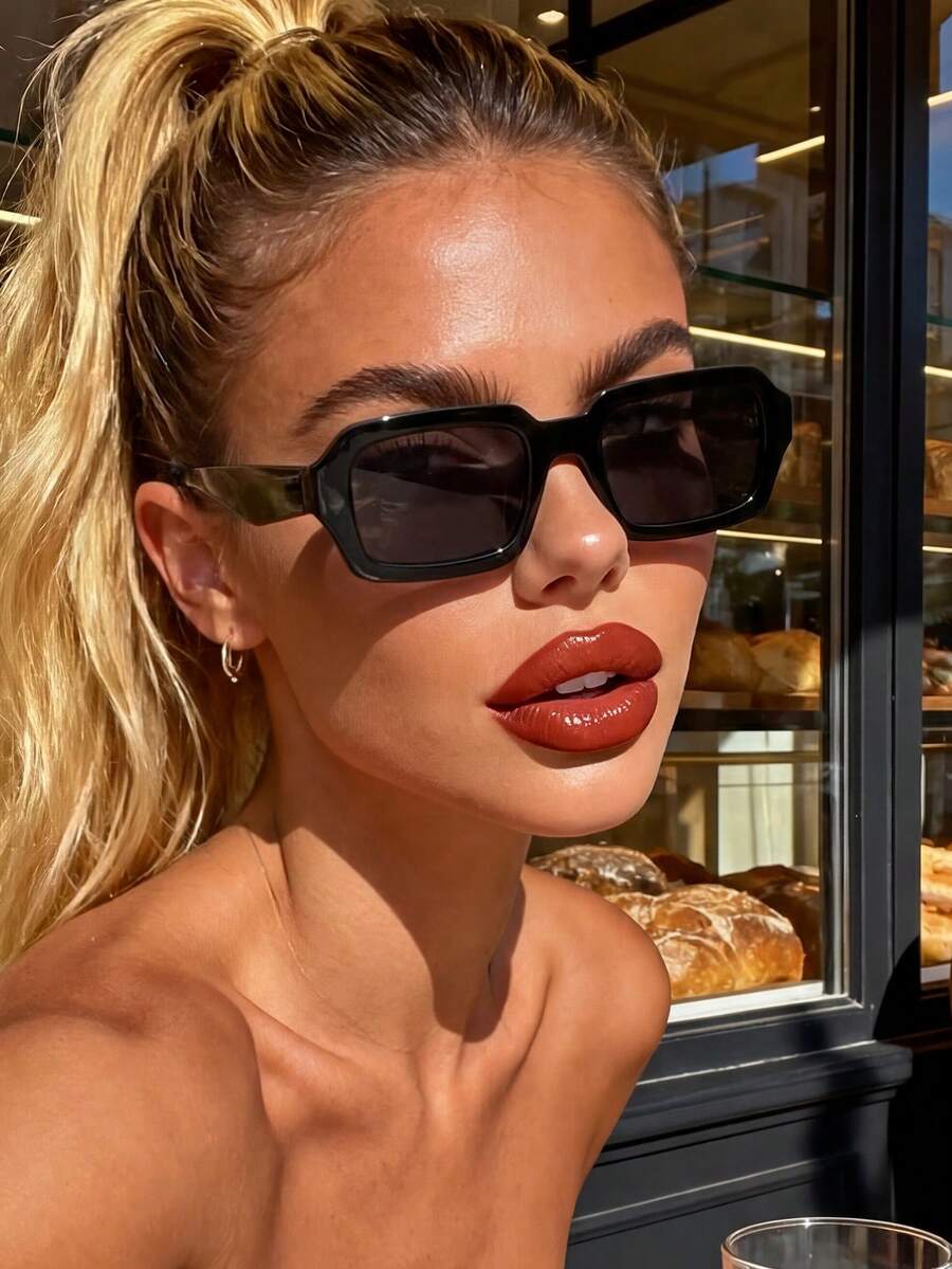 1 Pair Unisex Rectangular Small Frame Elegant Simple Fashion Sunglasses, Suitable For Family Outings, Travel, Holiday Outfits, Sports Style, Driving, Beach, Music Festivals, Outdoor Wear, Summer Accessories, Vacation, UV Protection, Golf, Hiking, Elegant Attire, Street Style Accessories, Sports, Parties, Street Style, Fishing, Outdoor Activities, Vacation - màu đen - Xem 1